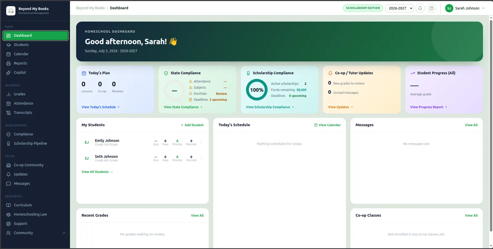 Homeschooler Dashboard screenshot
